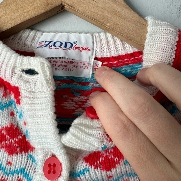 Vintage IZOD for Girl's Blue Red Fair Isle Button Cardigan Size 6x - Picture 4 of 4